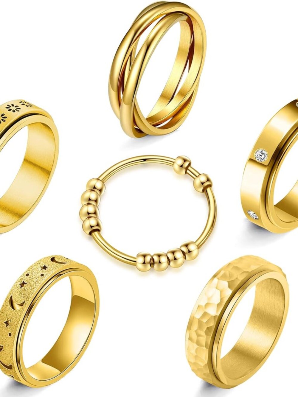 Fidget Rings For Anxiety 8pcs Stainless Steel Spinner Ring Anti Anxiety Ring Spi